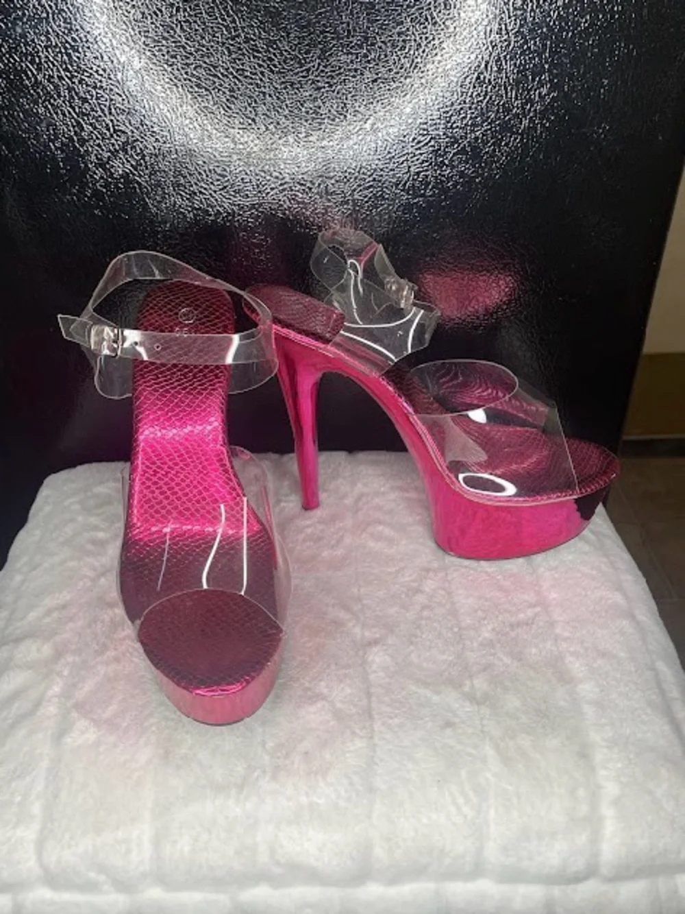Clear Strap Hot Pink Platform Stiletto Heels